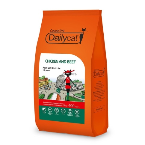 Dailycat Casual Line Adult Steri Lite для взрослых стерилизованных кошек с курицей и говядиной 0,4 кг фото 1