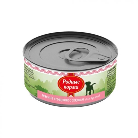 Родные корма Мясное угощение с Сердцем консервы для щенков 100 г фото 1