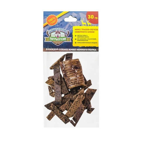 Лакомство Погрызухин для собак микс из легкого и трахеи северного оленя - 30 г фото 2