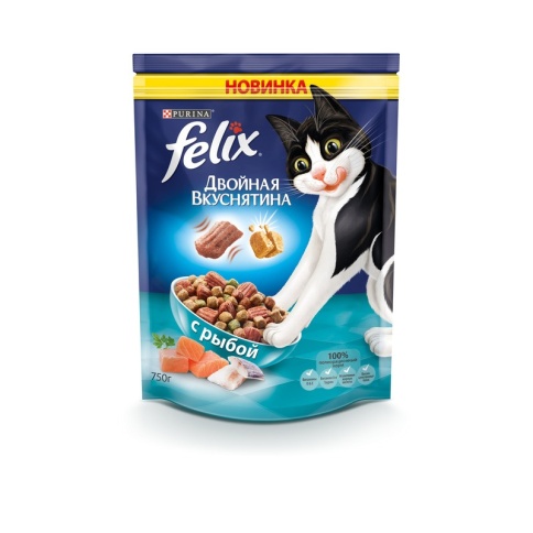 Сухой корм Felix Двойная вкуснятина для взрослых кошек с рыбой - 750 г фото 1