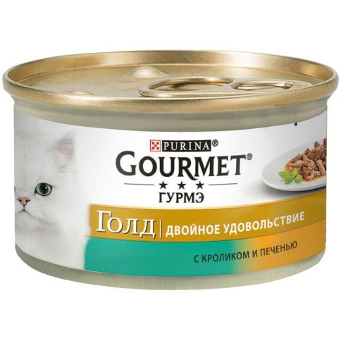 Консервы Gourmet Gold для взрослых кошек кусочки в соусе с кроликом и печенью - 85 г фото 2