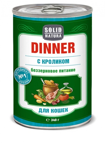 Solid Natura Dinner Кролик влажный корм для кошек в жестяной банке 340 г фото 1