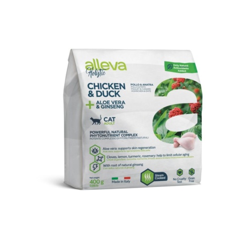 Alleva Holistic Cat Adult Chicken & Duck сухой корм для взрослых кошек с курицей и уткой, алое вера и женьшенем - 400 г фото 1