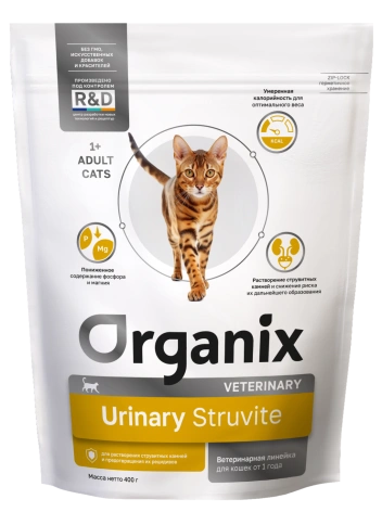Сухой корм Organix Preventive Line URINARY Struviteдля взрослых кошек для растворения струвитных камней и предотвращения их рецидивов, 400 г фото 1