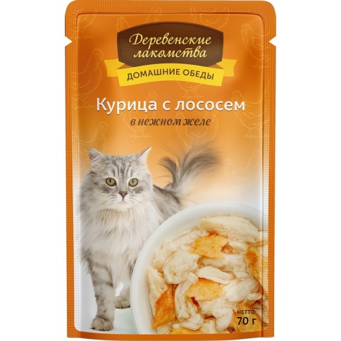 Деревенские лакомства влажный корм для кошек с курицей и лососем в желе - 70 г фото 2