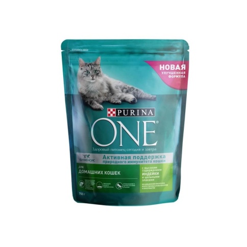Сухой корм Purina One для домашних кошек с индейкой и цельными злаками - 750 г фото 1