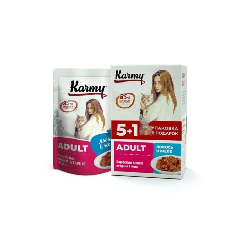 Karmy Adult влажный корм для кошек старше 1 года с лососем в желе - 480 г фото 1