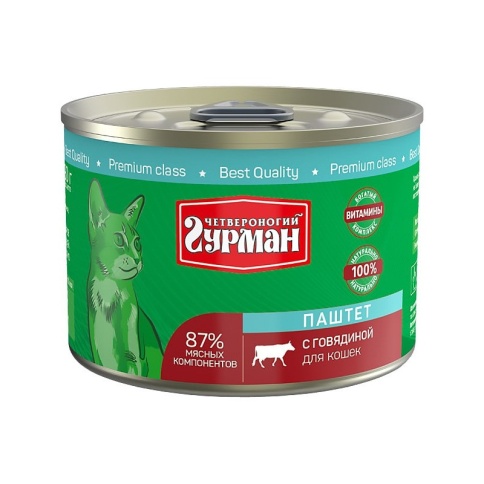 Влажный корм Четвероногий Гурман паштет для кошек с говядиной - 190 г фото 1