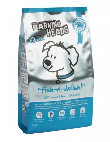 Barking Heads Рыбка - вкусняшка сухой беззерновой корм для взрослых собак с лососем, форелью и бататом - 18 кг фото 1