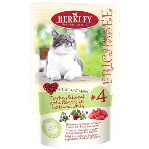 Berkley Fricassee Adult Cat Menu Turkey & Lamb with Berries in natural Jelly № 4 для взрослых кошек с индейкой, ягненком и ягодами в желе - 100 г фото 1