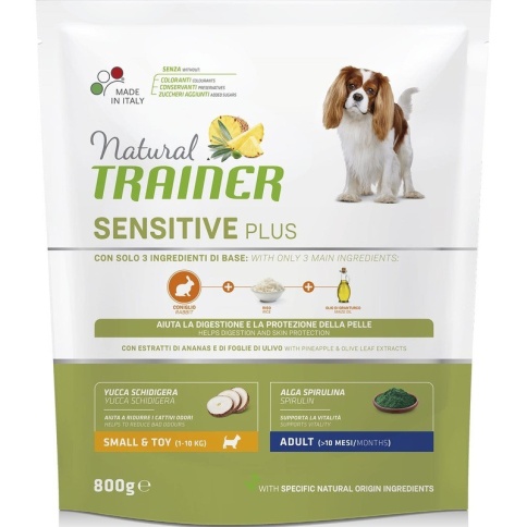 Trainer Natural Sensitive Plus гипоаллергенный сухой корм для взрослых собак мелких пород c кроликом 800 г фото 1