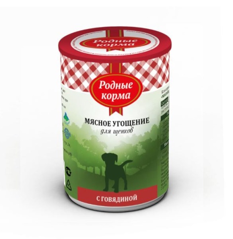 Родные корма Мясное угощение с Говядиной консервы для щенков 340 г фото 1