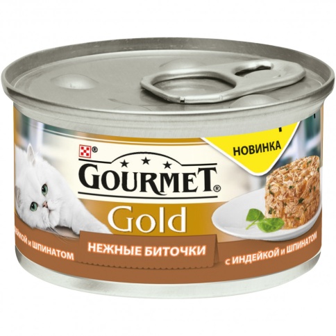 Консервы Gourmet Gold Нежные биточки для взрослых кошек с индейкой и шпинатом - 85 г фото 1