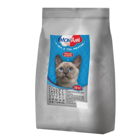 MonAmi сухой корм для взрослых кошек любых пород с нормальной физической активностью с мясным ассорти - 10 кг фото 1