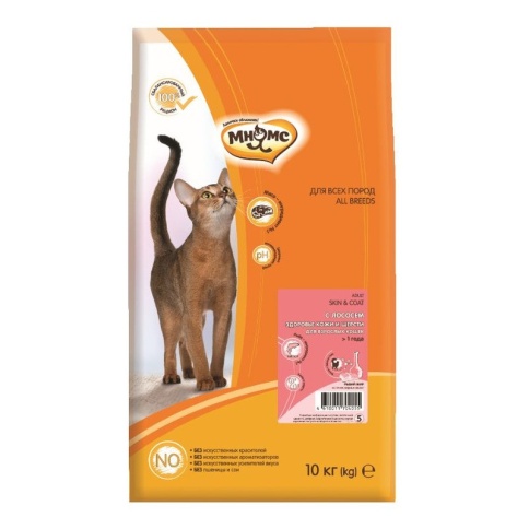 Мнямс Skin & Coat сухой корм для взрослых кошек для кожи и шерсти с лососем - 10 кг фото 1