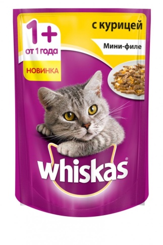 Whiskas паучи в форме мини-филе с курицей для взрослых кошек от 1 года - 85 г фото 1