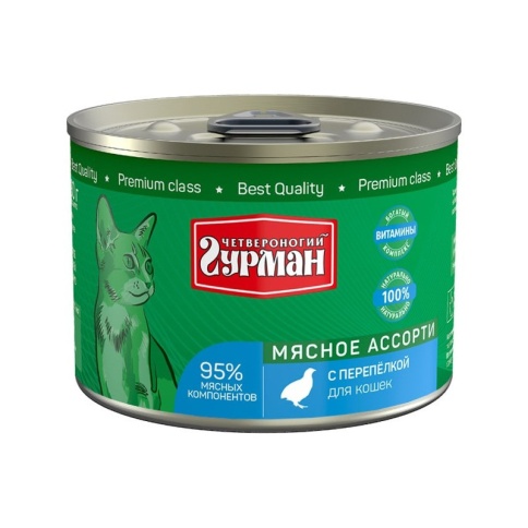 Влажный корм Четвероногий Гурман Мясное ассорти для кошек с перепелкой - 190 г фото 1