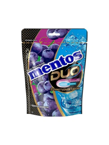 Драже жевательные "MENTOS DUO (ДУО)" со вкусом виноградного лимонада/ Mentos Duo Soda Grape, 45г_ 16х10шт фото 1