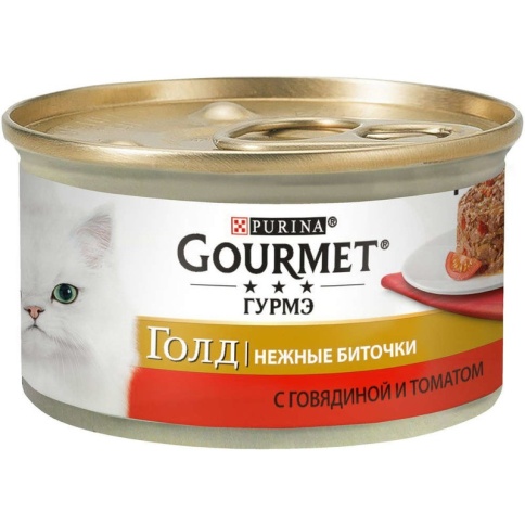 Консервы Gourmet Gold Нежные биточки для взрослых кошек с говядиной и томатом - 85 г фото 2