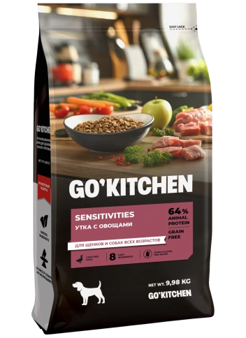 Сухой корм GO'KITCHEN для щенков и собак всех возрастов для чувствительного пищеварения с уткой, 9.98 кг фото 2