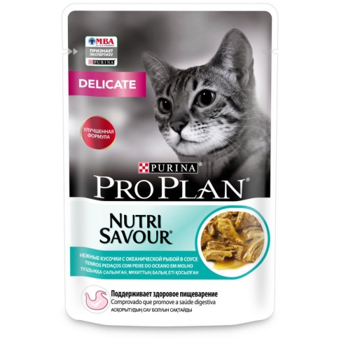 Влажный корм Purina Pro Plan Delicate для взрослых кошек с чувствительным пищеварением с океанической рыбой в соусе - 85 г фото 1