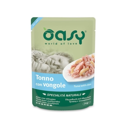 Oasy Wet cat Specialita Naturali Tuna Clam дополнительное питание для кошек с тунцом и моллюсками в паучах - 70 г фото 1