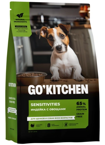 Сухой корм GO'KITCHEN для щенков и собак всех возрастов для чувствительного пищеварения с индейкой, 5.44 кг фото 3