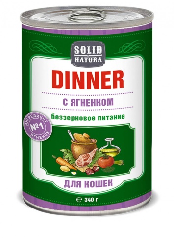 Solid Natura Dinner Ягненок влажный корм для кошек в жестяной банке 340 г фото 1