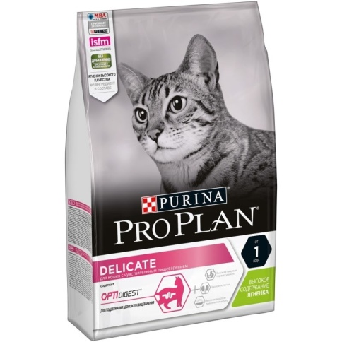 Сухой корм Purina Pro Plan Delicate для кошек с чувствительным пищеварением и привередливых к еде с ягненком - 3 кг фото 1