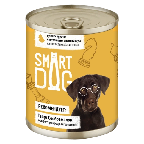 Влажный корм Smart Dog для для взрослых собак и щенков, кусочки курочки с потрошками в нежном соусе, 240 г фото 1