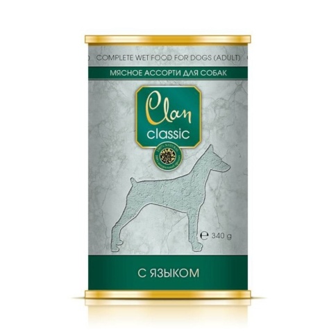 Clan Classic влажный корм для собак мясное ассорти с языком в консервах - 340 г фото 1