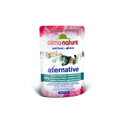 Almo Nature Alternative Adult Cat Indonesian Mackerel паучи для взрослых кошек с индонезийской макрелью и 91% мяса - 55 г фото 1