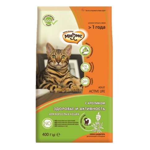 Мнямс Active Life сухой корм для взрослых кошек с кроликом - 400 г фото 1