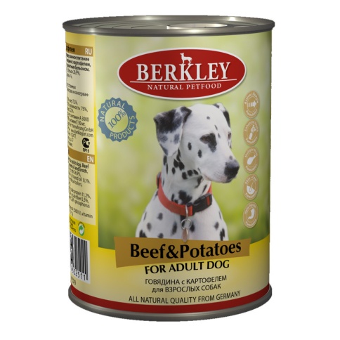 Berkley Adult Dog Beef & Potatoes консервы для взрослых собак с говядиной, картофелем, льняным маслом и ароматным бульоном - 400 г фото 1