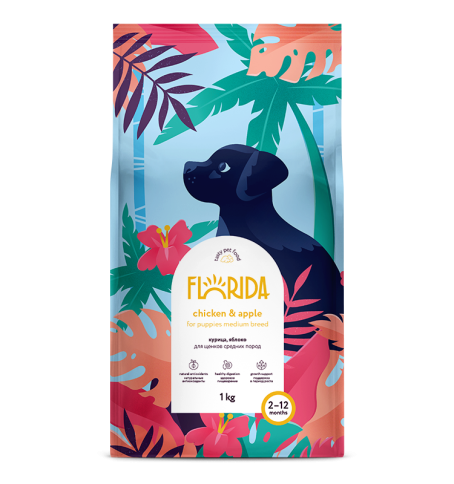 Florida сухой корм для щенков средних пород с курицей и яблоком 1 кг фото 1