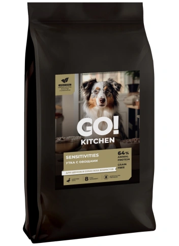Сухой корм GO'KITCHEN для щенков и собак всех возрастов для чувствительного пищеварения с уткой, 9.98 кг фото 3