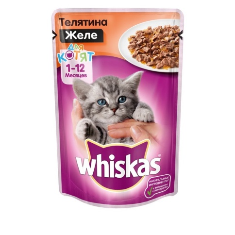 Whiskas паучи в форме желе с телятиной для котят до 1 года - 85 г фото 1