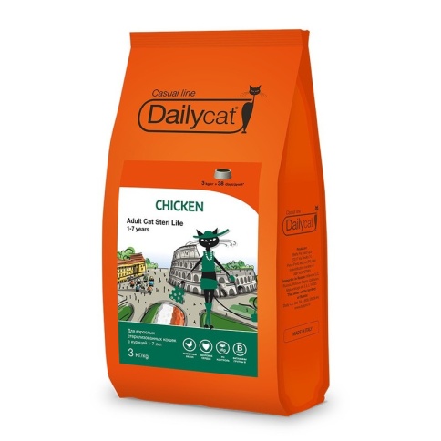 Dailycat Casual Line Adult Steri Lite Chicken корм для стерилизованных кошек с курицей 3 кг фото 2