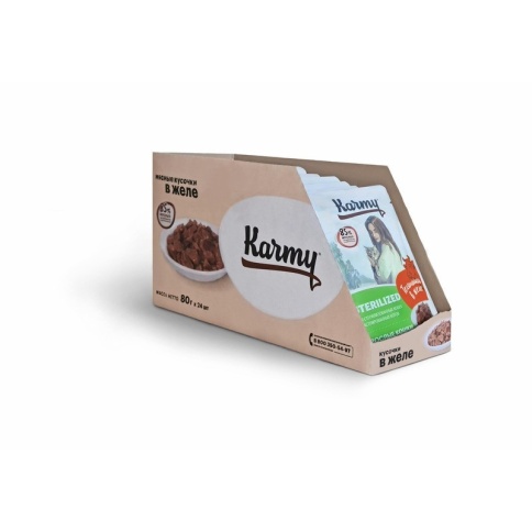 Karmy Sterilized влажный корм для стерилизованных кошек и кастрированных котов старше 1 года с телятиной в желе - 80 г фото 1