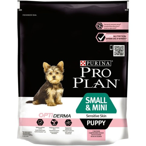 Cухой корм Purina Pro Plan Sensitive Skin для щенков мелких и карликовых пород с чувствительной кожей с лососем и рисом - 700 г фото 1