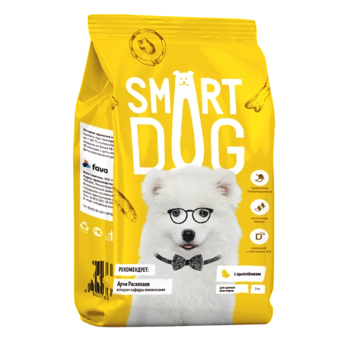 Сухой корм Smart Dog для щенков всех пород, с цыпленком и овощами, 3 кг фото 1