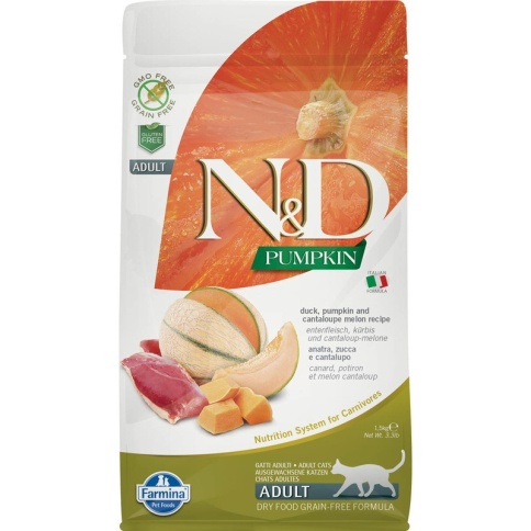 Farmina N&D Cat Grain Free pumpkin duck корм для взрослых кошек с уткой, тыквой и дыней 1,5 кг фото 2