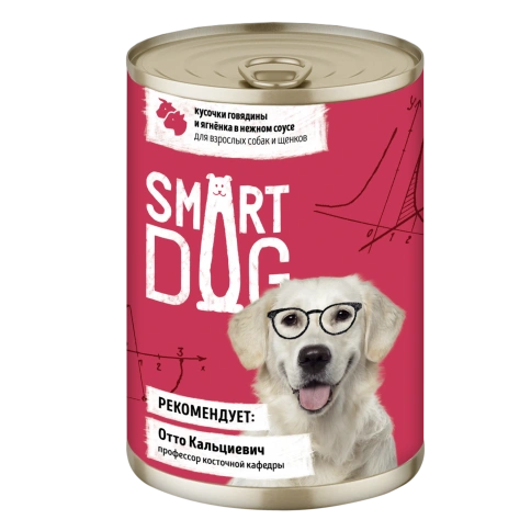Влажный корм Smart Dog для для взрослых собак и щенков, кусочки говядины и ягненка в нежном соусе, 400 г фото 1