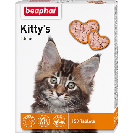 Лакомство Beaphar Kitty`s Junior для котят витаминизированное сердечки - 150 таб фото 1