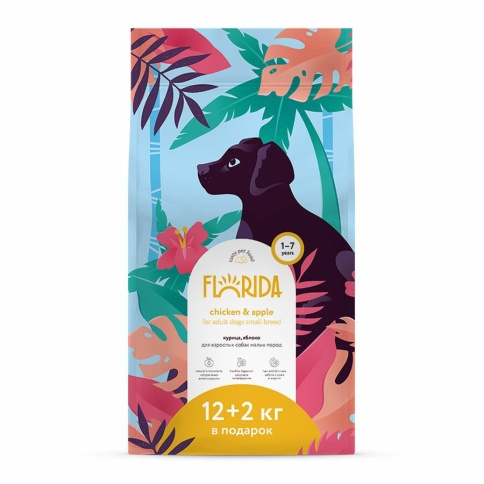 Florida сухой корм для взрослых собак малых пород с курицей и яблоком 14 кг фото 1