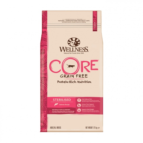 Беззерновой cухой корм Wellness Core Sterilised для кастрированных котов и кошек с лососем фото 1