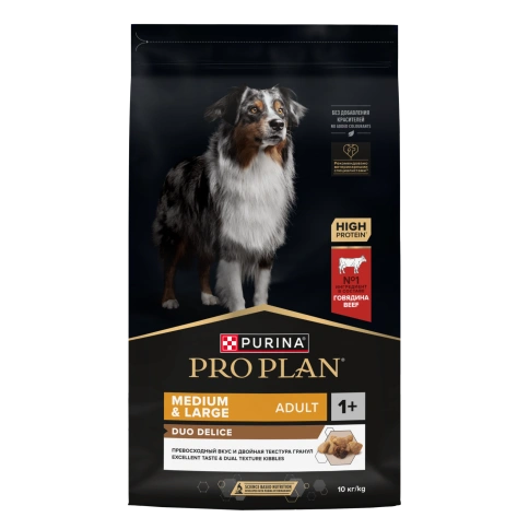 Сухой корм Purina Pro Plan Duo Delice для взрослых собак средних и крупных пород, говядина и рис, 10 кг фото 1