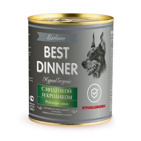 Best Dinner Exclusive Hypoallergenic консервы для собак при проблемах пищеварения c индейкой и кроликом - 0,34 кг фото 1