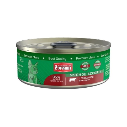 Четвероногий Гурман Мясное ассорти с говядиной для кошек 100 г фото 1