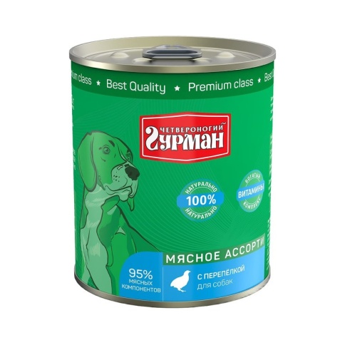 Четвероногий Гурман Мясное ассорти с перепелкой для собак 340 г фото 1